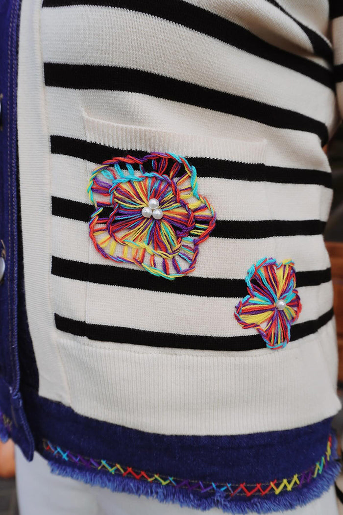 Casual Striped Floral Sweater