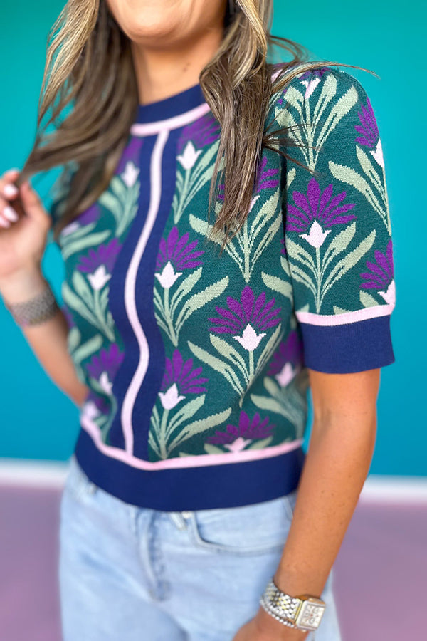 Short Sleeve Floral Sweater