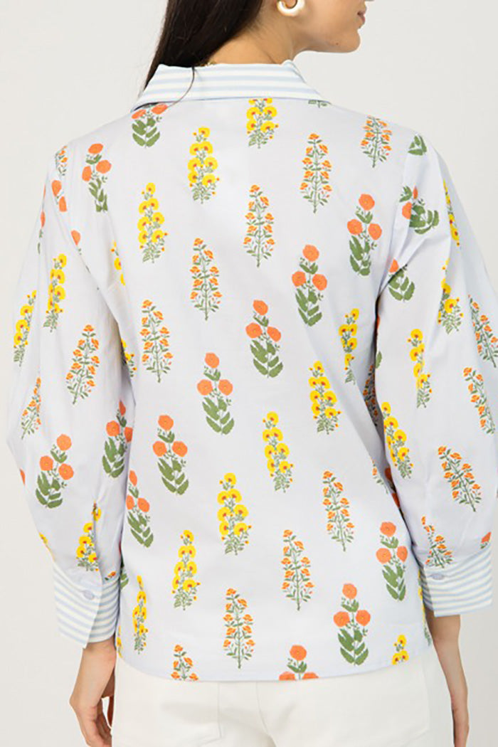 Floral Stripe Trim Top