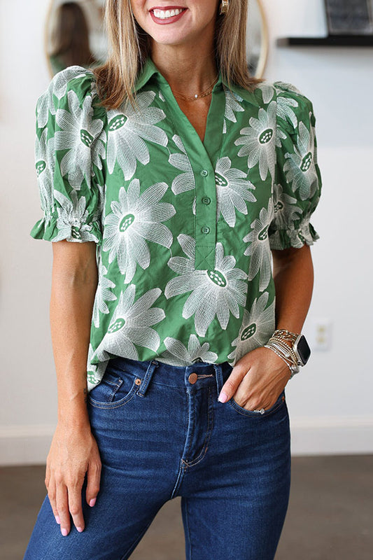 Embroidered Puff Sleeve Top