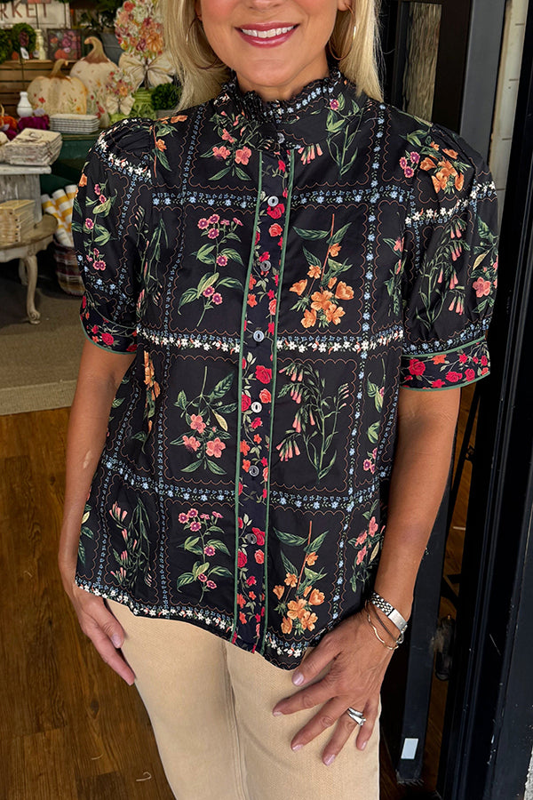 Casual Puff Sleeve Floral Top