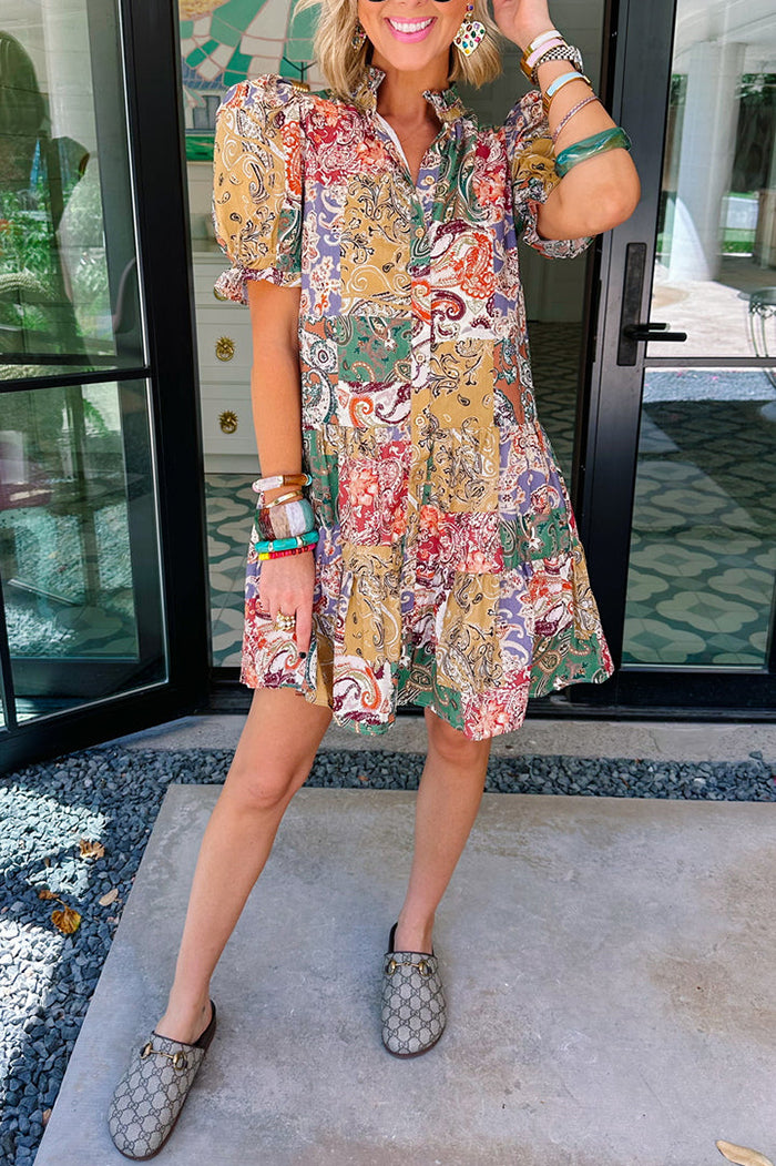 Puff SLeeve Bold Printed Dress