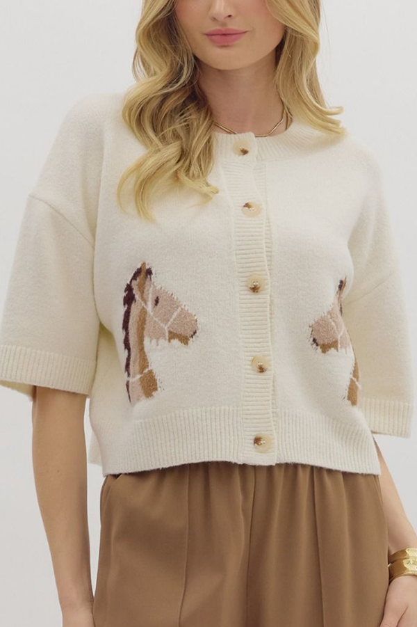 Casual Equestrian Motif Cardigan