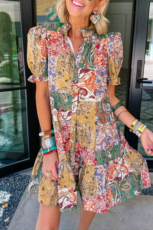 Puff SLeeve Bold Printed Dress