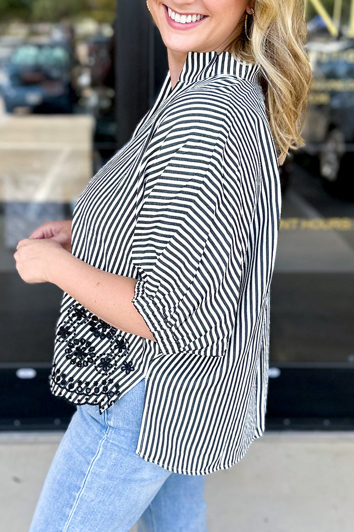 Stripes Floral Crochet Blouse