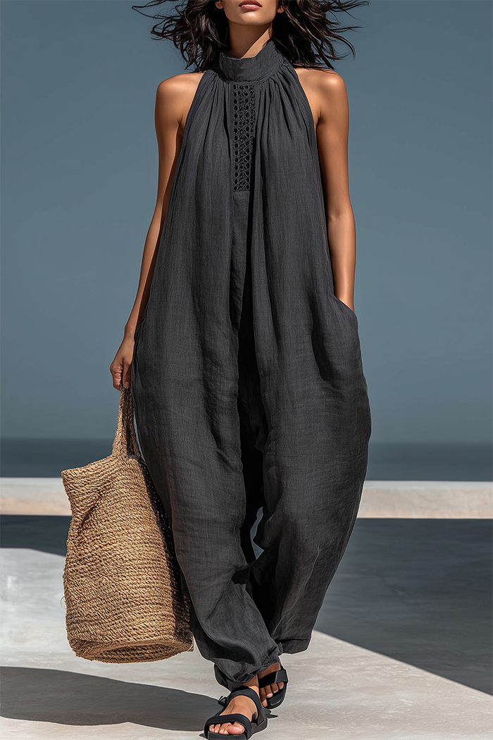 Pocketed Halter Sleeveless Jumpsuit