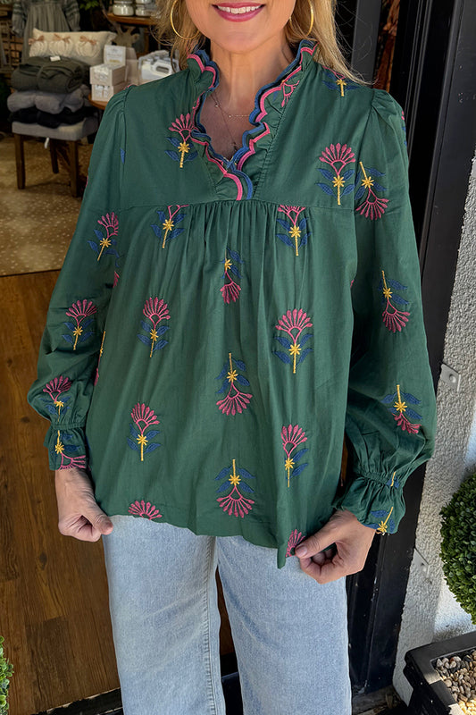 Casual Embroidered Floral Top