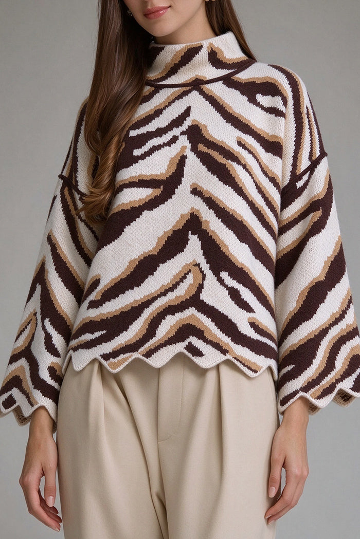 Animal Print Mock Neck Sweater