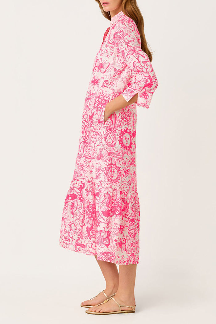 Tiered Pocket Floral Midi Shirt Dress