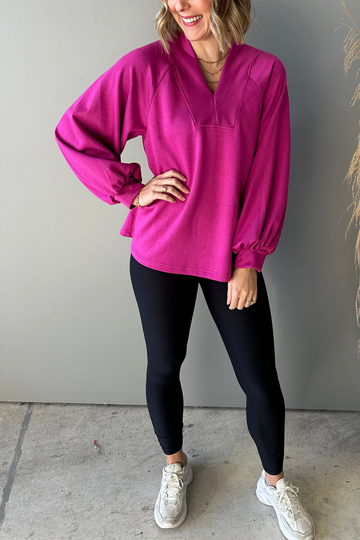 Casual V-Neck Lantern Top