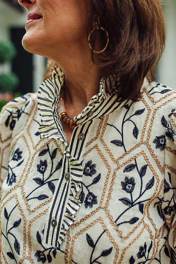 Casual Floral Embroidered Top