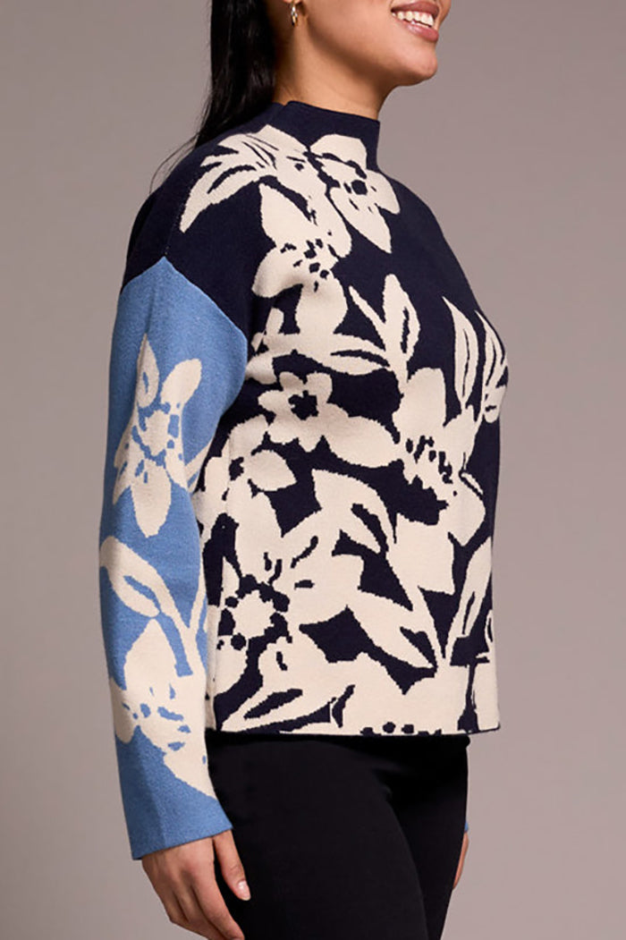 Knit Jacquard Funnel Neck Sweater