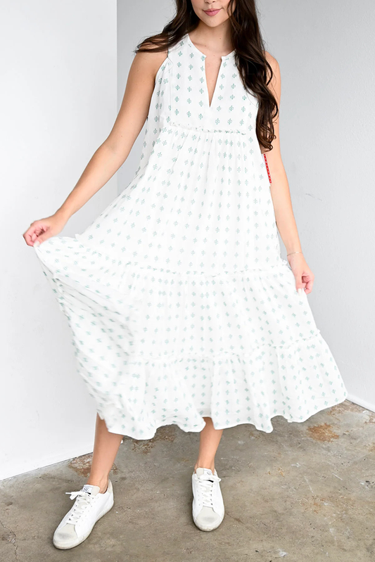 Crosshatch Tiered Sleeveless Dress