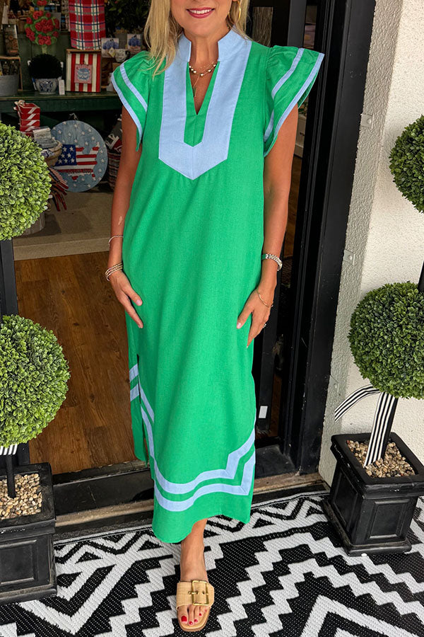 V-Neck Forked Hem Dress