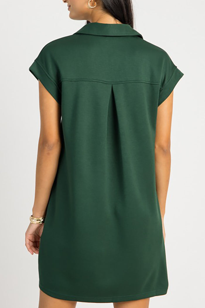 Solid Color Collar Pocket Dress