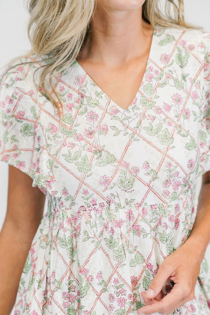 Ruffle Sleeve Pocket Mesh Floral Dress