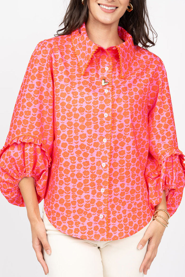 Daisy Print Puff Sleeve Top