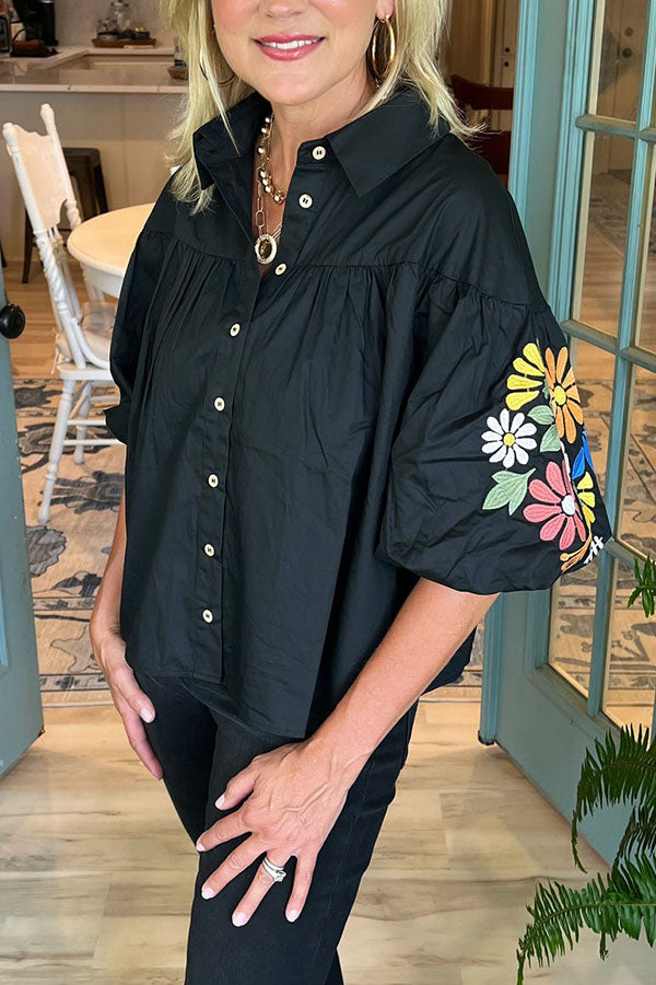 Casual Floral Lantern Sleeves Top