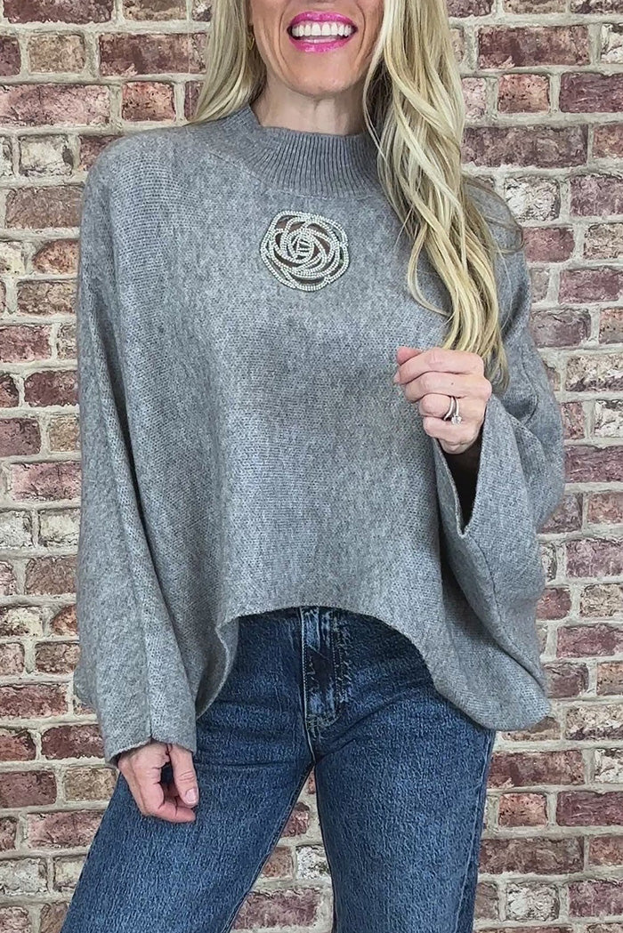 Sparkly Rose Crop Dolman Sleeve Jumper