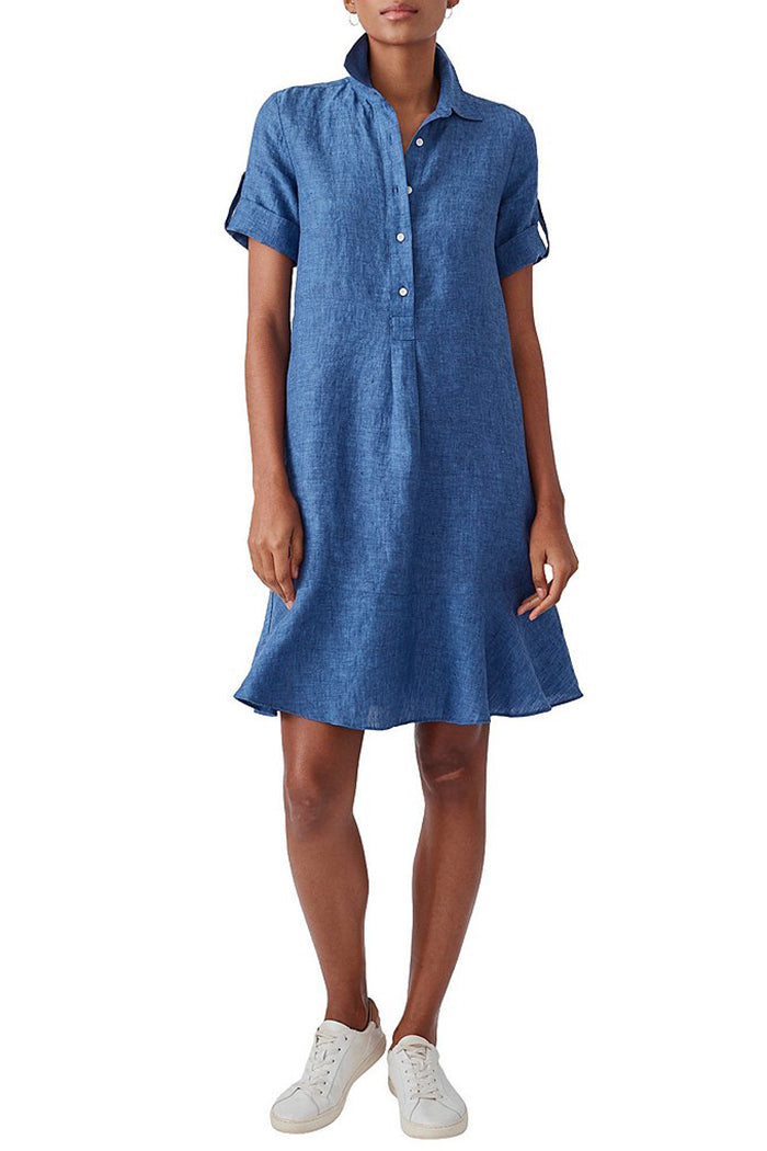 Denim Blue Point Collar Short Sleeve Shirt Dress