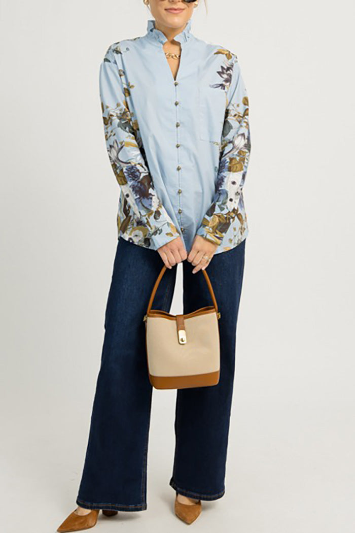 Ruffled Collar Floral Button Blouse