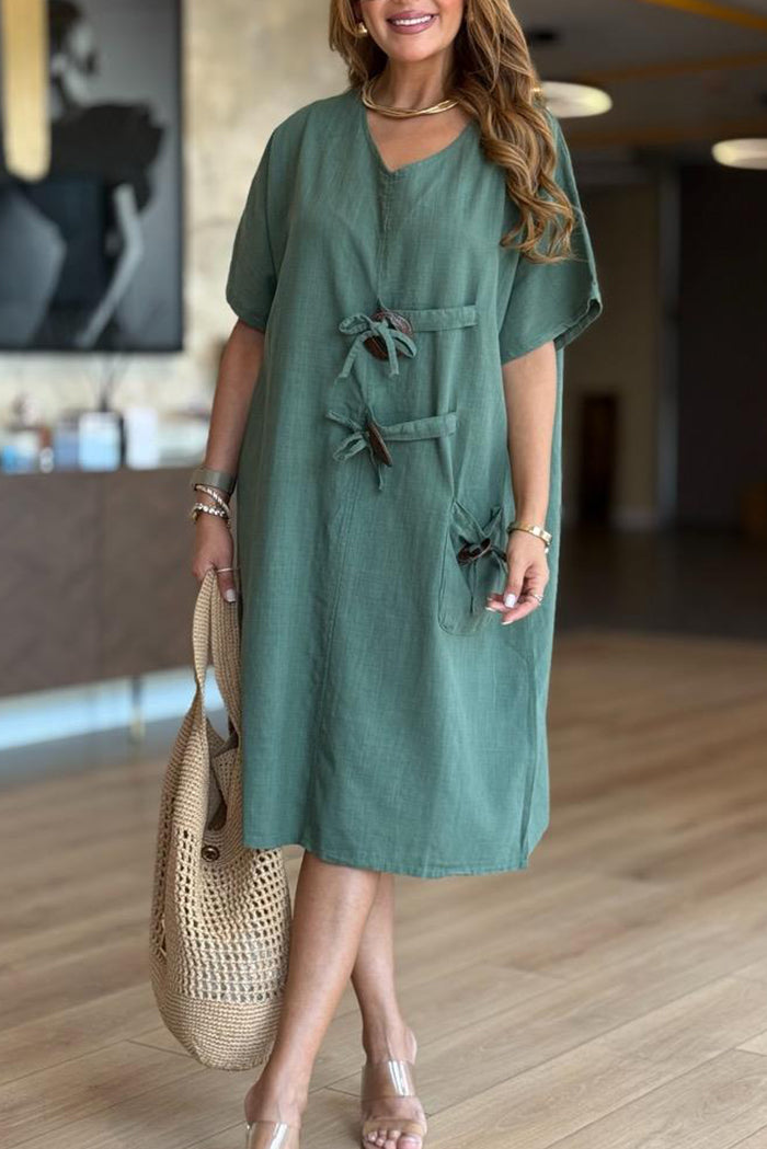 Wooden Button Tie Waist Dress
