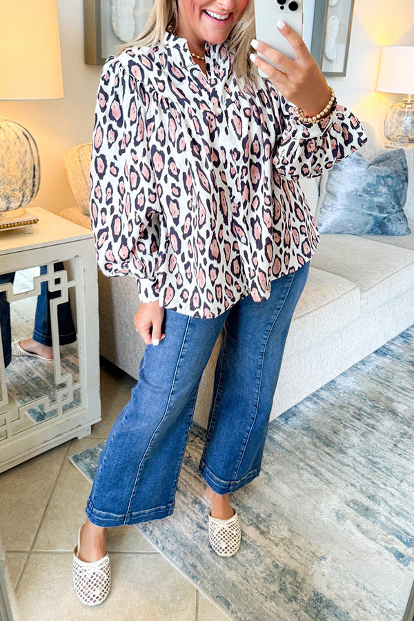 Casual Puff Sleeve Leopard Top
