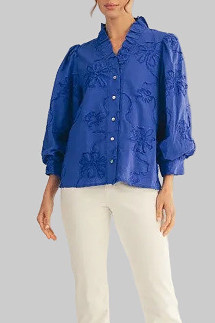 Ruffled Collar Puff Sleeve Top