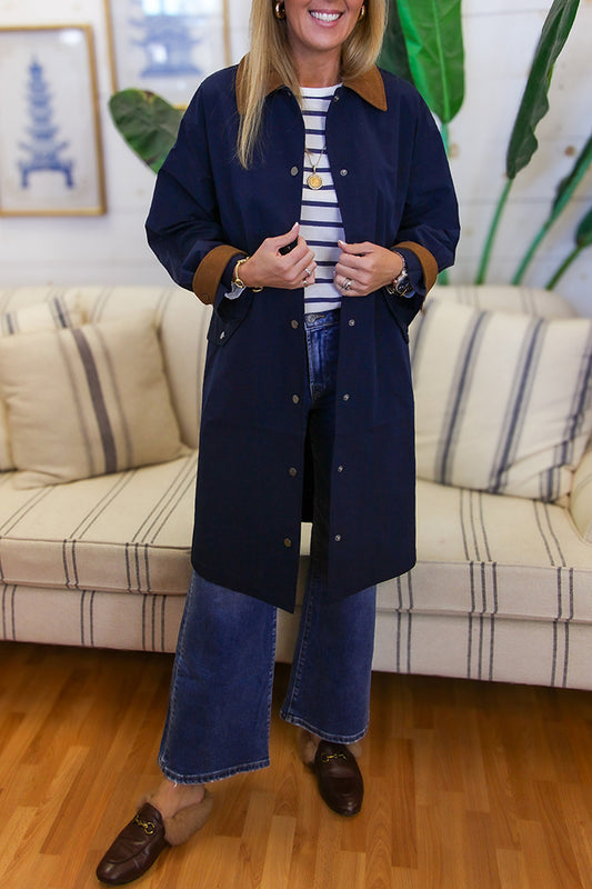 Contrast Collar Snap Button Down Pocket Coat