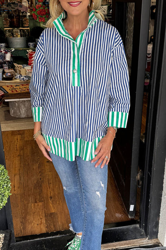 Striped Contrast Long-Sleeved Top