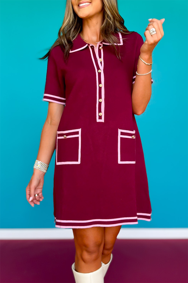 Contrast Knit Pocket Dress