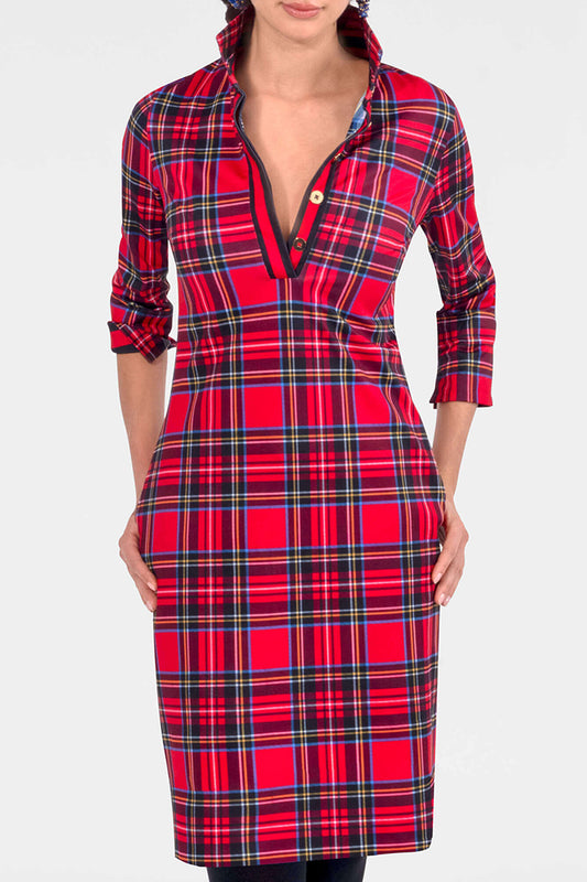 V-Neck Plaid  Pocket Dress