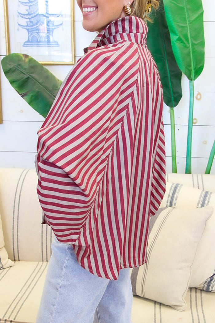 Striped Balloon Button Down Top