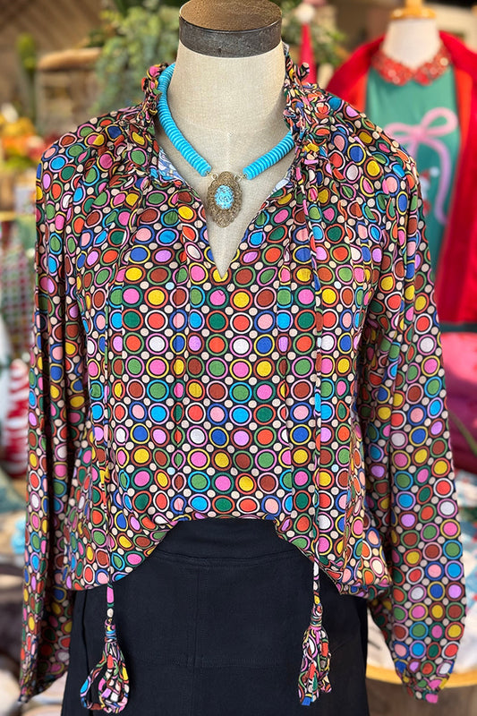 Colorful Dot Print Tie Hem Top