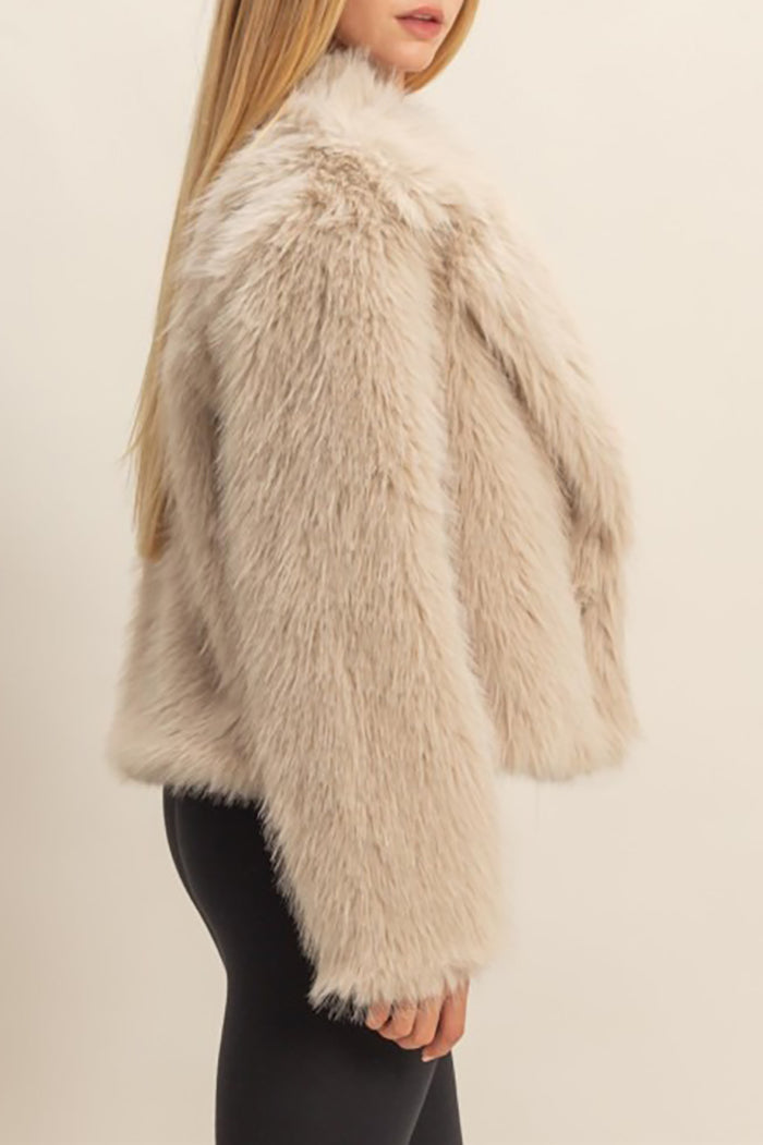 Taupe Faux Fur Snap Jacket