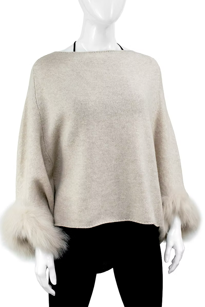 Fox Fur Trim Wool Poncho
