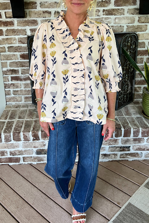 Casual Ruffles Hem Floral Top