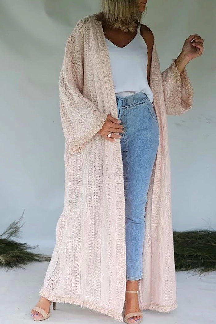 Fringe Trim Pocket Knit Kimono