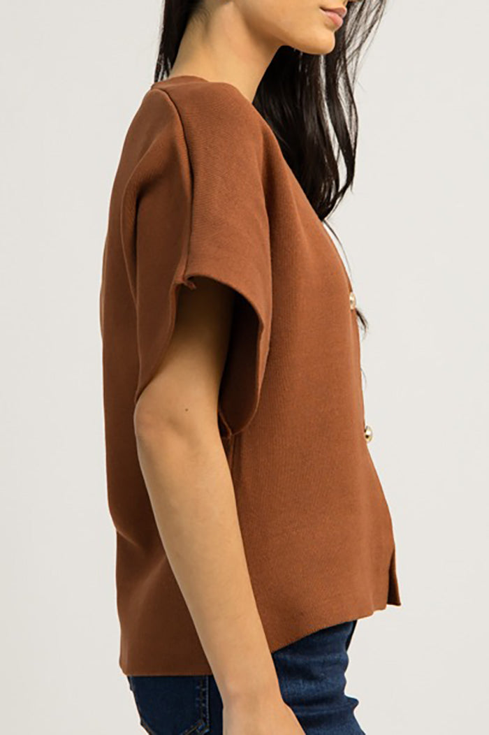 Brown V-Neck Buttoned Cardigan