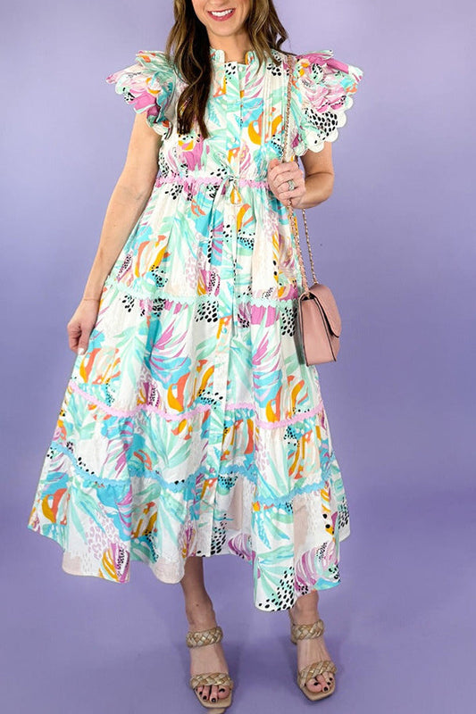 Colorful Confetti Flutter Sleeve Dress