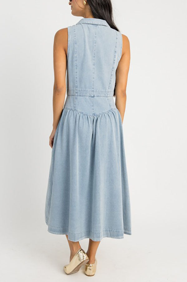 Denim Sleeveless Shirt Dress