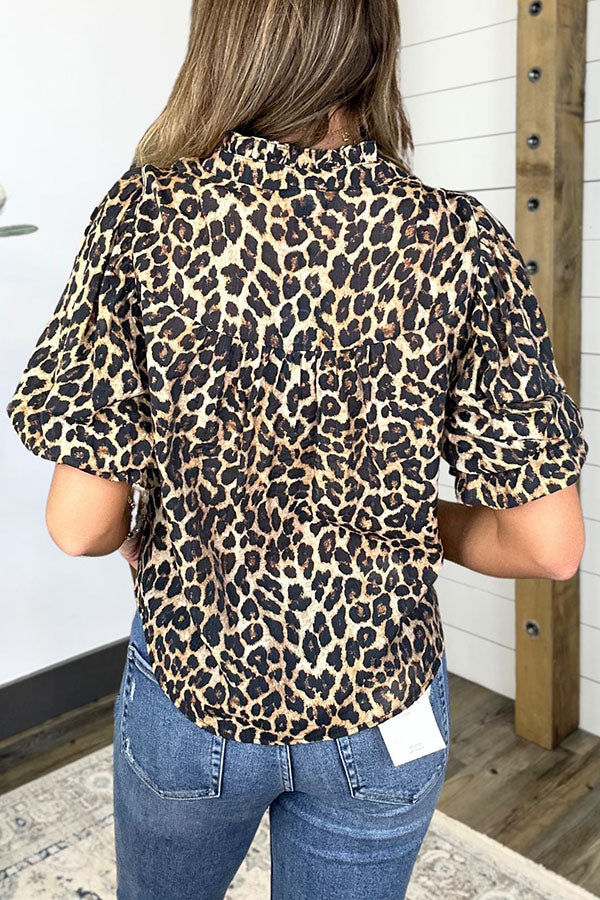 Casual Leopard Button Up Top