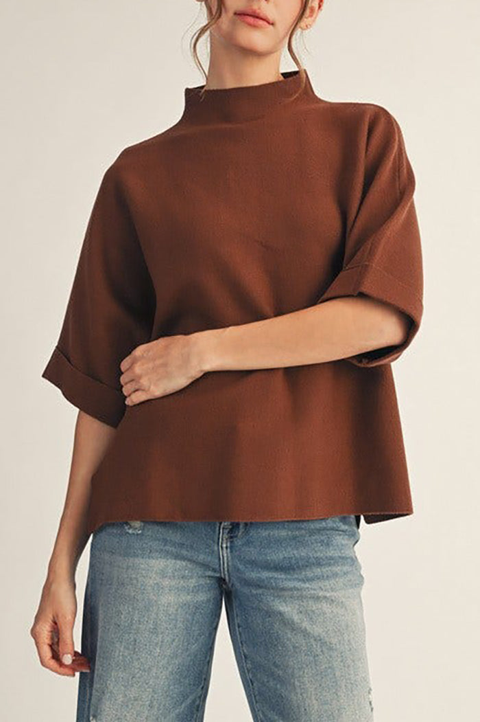 Mock Neck Slit Sweater