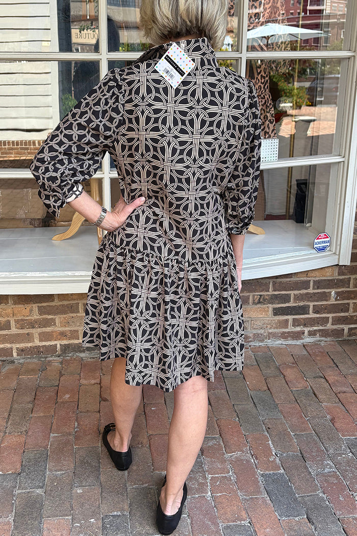 Geometric Pattern Ruffles Hem Dress