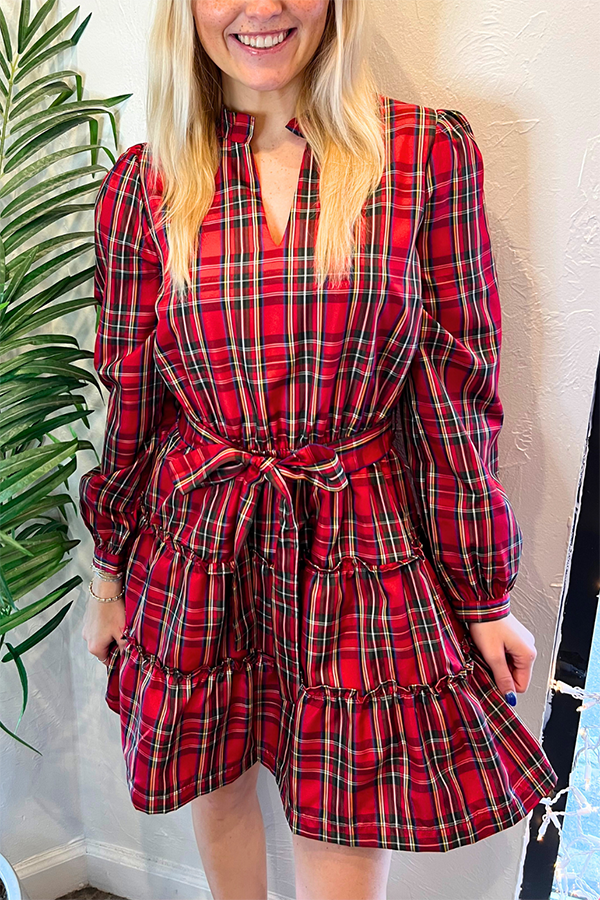 Holiday Plaid Long Sleeve Dress