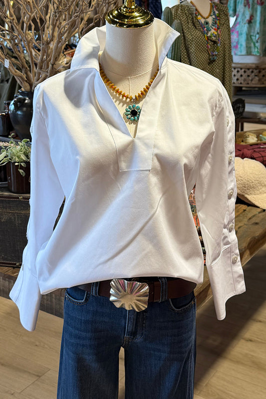 French Cuff Buttoned Sleeve Top