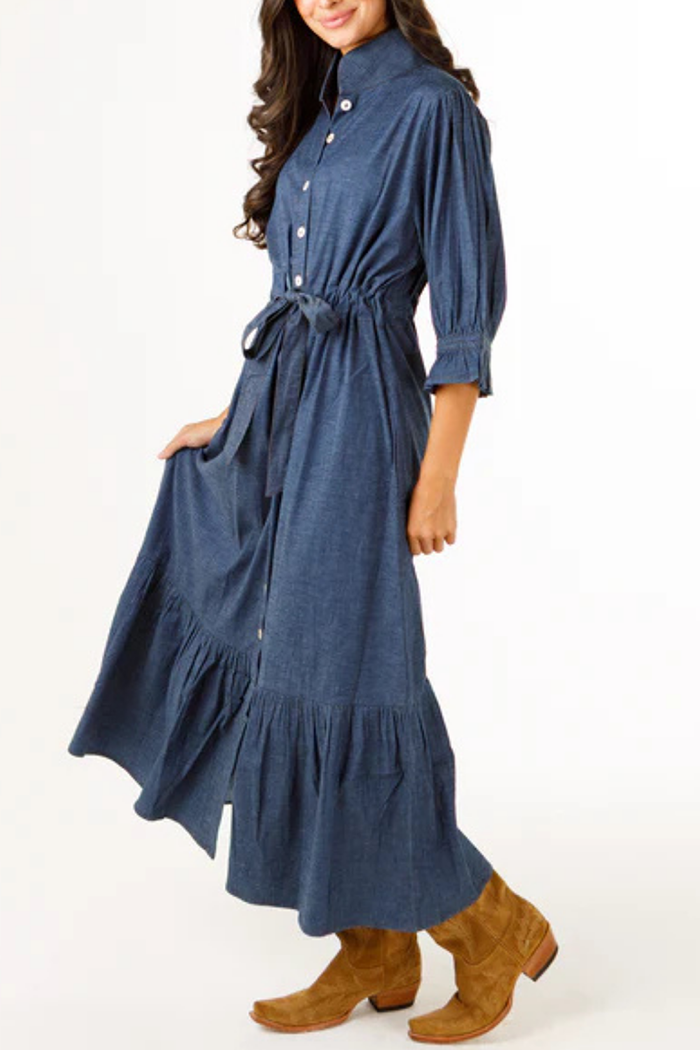 Ruffles Maxi Denim Dress
