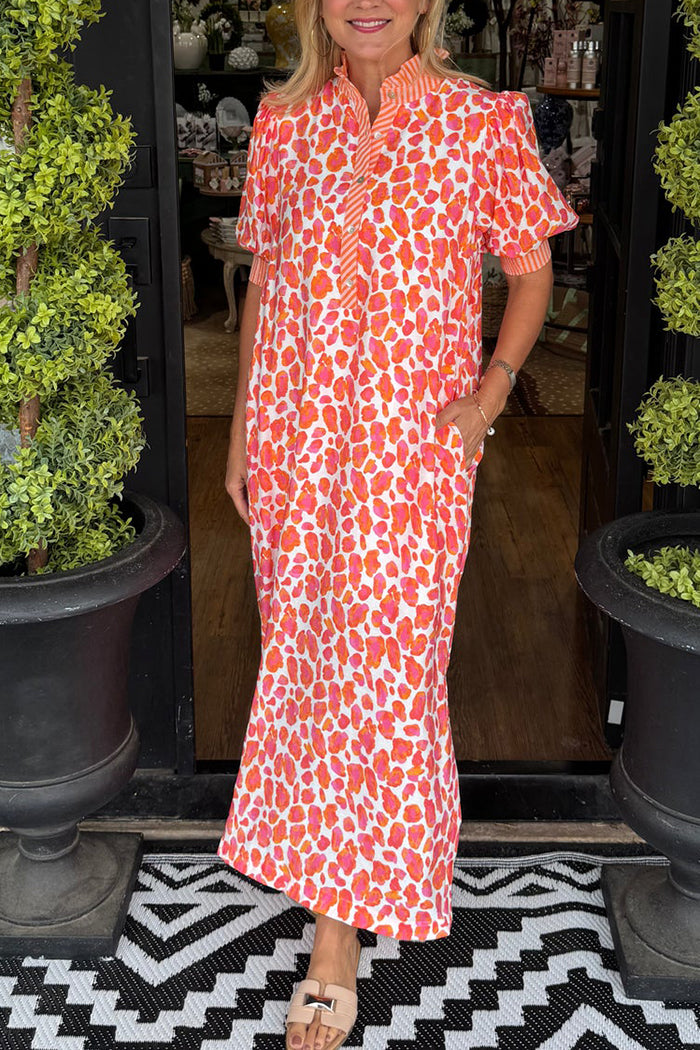 Orange Leopard Print Maxi Dress