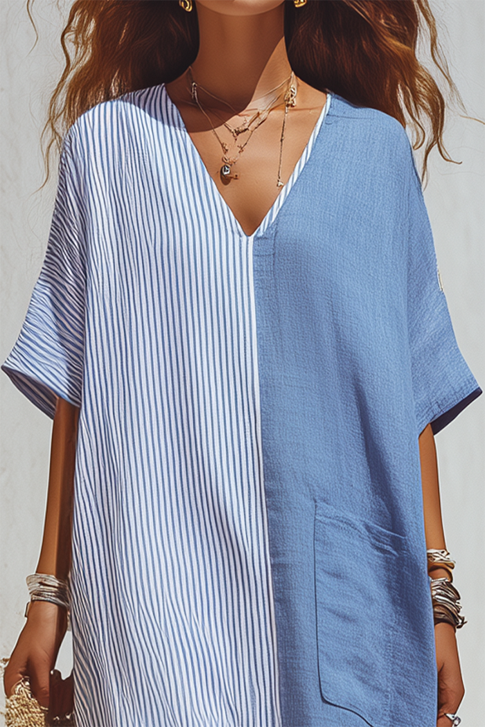 Color Block Stripe Pocket Maxi Dress