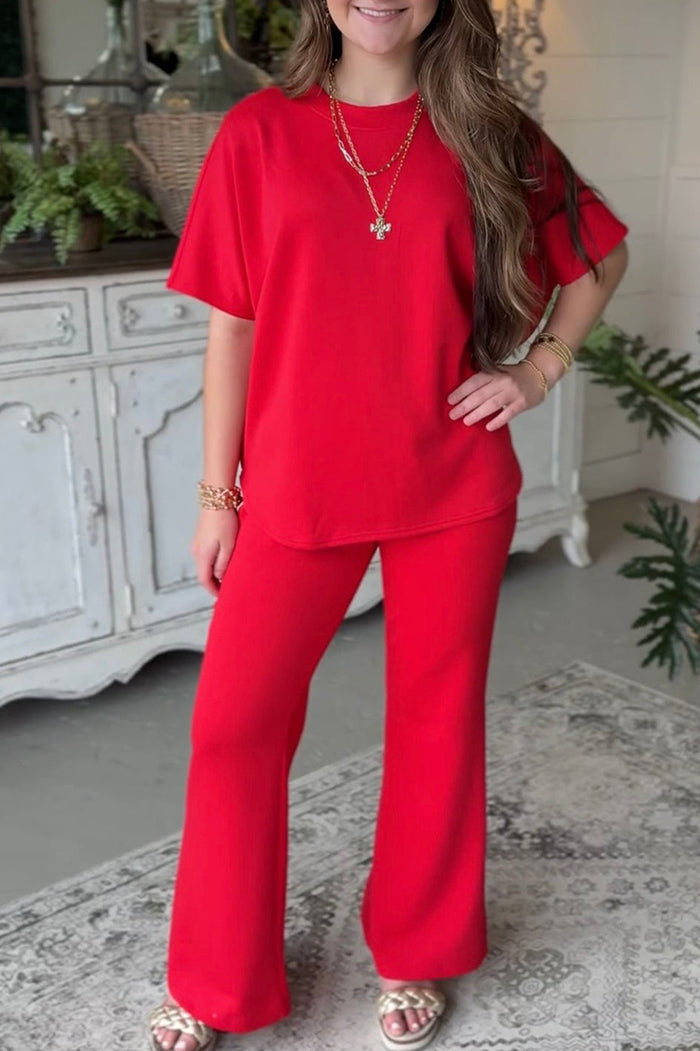 Casual Short Sleeve Top & Wide Leg Pants Two Piece Set